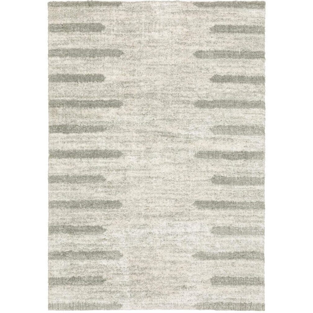 HomeRoots 509890 4 x 6 ft. Ivory & Gray Geometric Shag Power Loom Stain Resistant Rectangle Area Rug