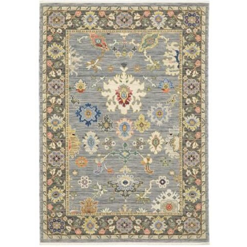 HomeRoots 509349 6 x 9 ft. Blue Gray Gold Green Pink Orange Ivory & Red Oriental Power Loom Stain Resistant Rectangle Area Rug with Fringe