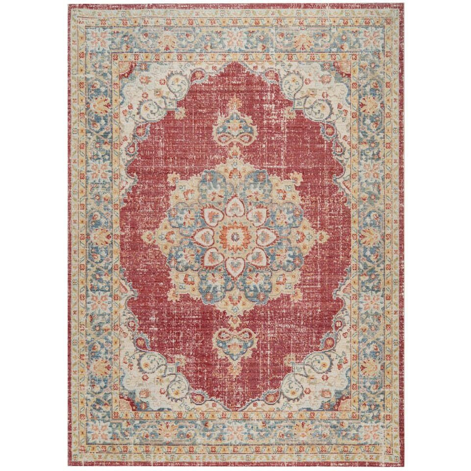 HomeRoots 532010 9 x 13 ft. Red Medallion Power Loom Rectangle Area Rug