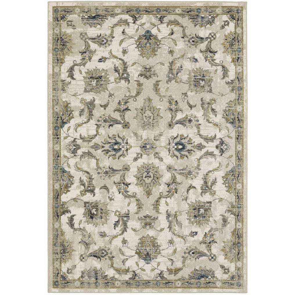 HomeRoots 509867 4 x 6 ft. Beige Gold Blue & Gray Oriental Power Loom Stain Resistant Rectangle Area Rug