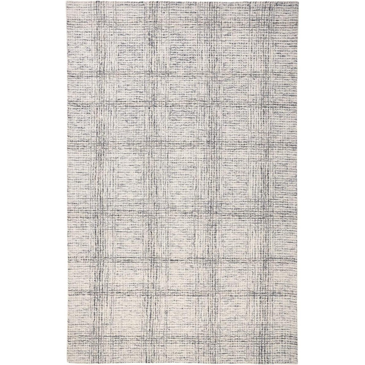 HomeRoots 512182 9 x 12 ft. Ivory & Gray Wool Plaid Hand Tufted Handmade Stain Resistant Rectangle Area Rug