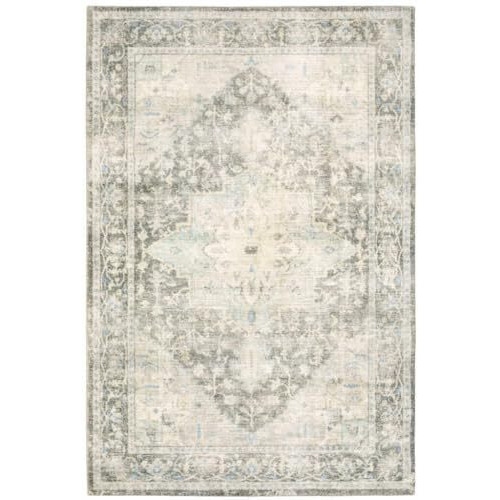 HomeRoots 509672 8 x 10 ft. Gray Ivory & Blue Oriental Power Loom Stain Resistant Rectangle Area Rug