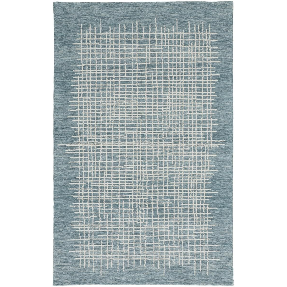 HomeRoots 514367 8 x 10 ft. Blue & Ivory Wool Plaid Hand Tufted Handmade Stain Resistant Rectangle Area Rug