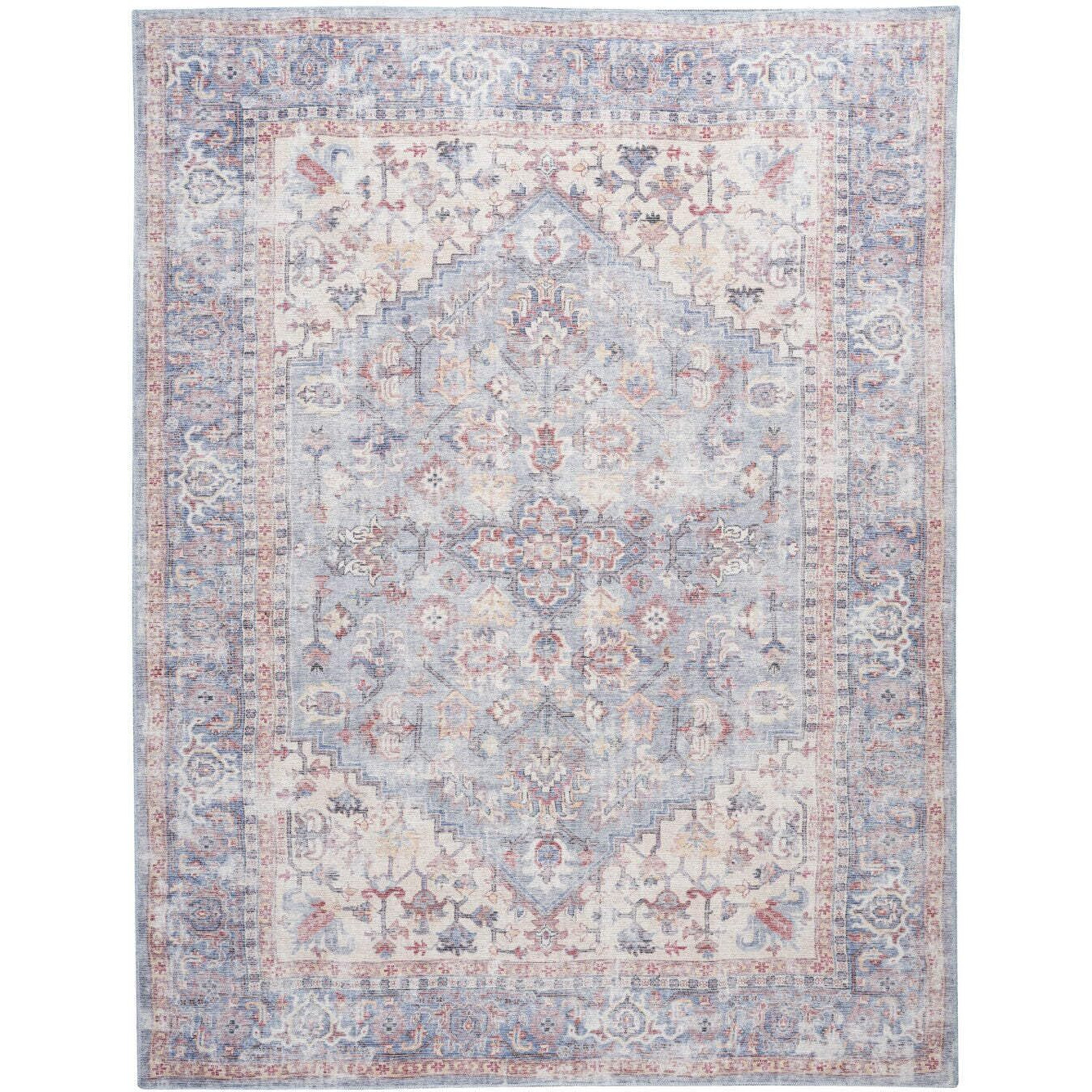 HomeRoots 522425 9 x 12 ft. Blue Floral Power Loom Distressed Rectangle Traditional Area Rug