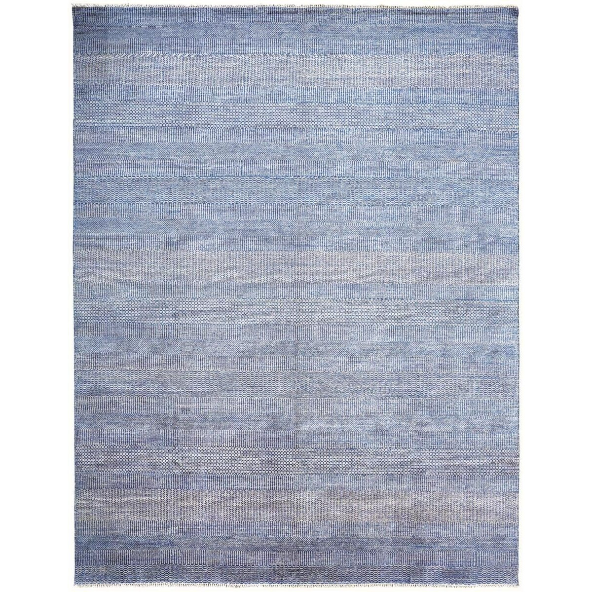 HomeRoots 513884 5 x 8 ft. Blue & Silver Wool Striped Hand Knotted Rectangle Area Rug