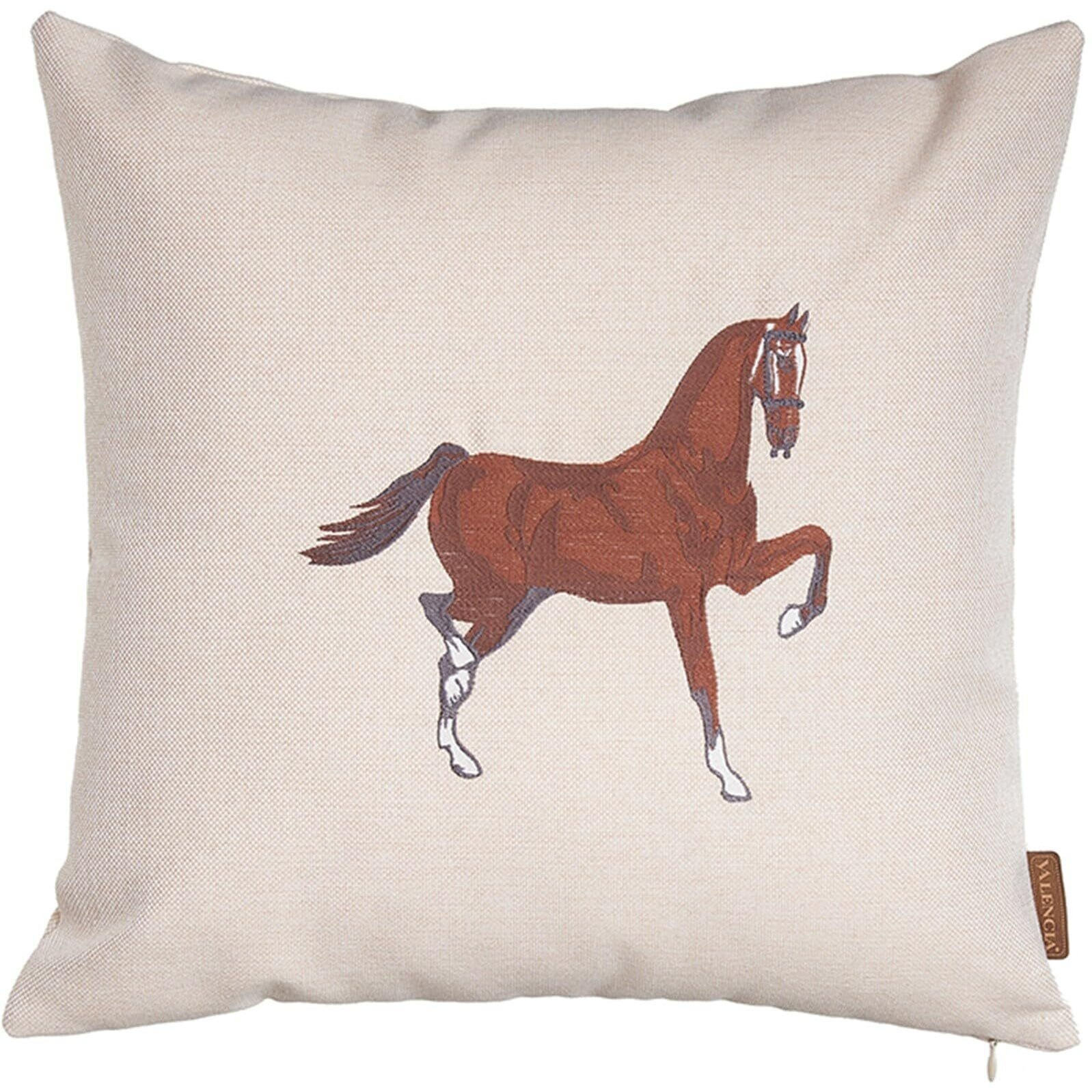 Bed Bath & Beyond 18  X 18  Beige Horse Animal Print Zippered Handmade Polyester Throw Pillow with Embroidery