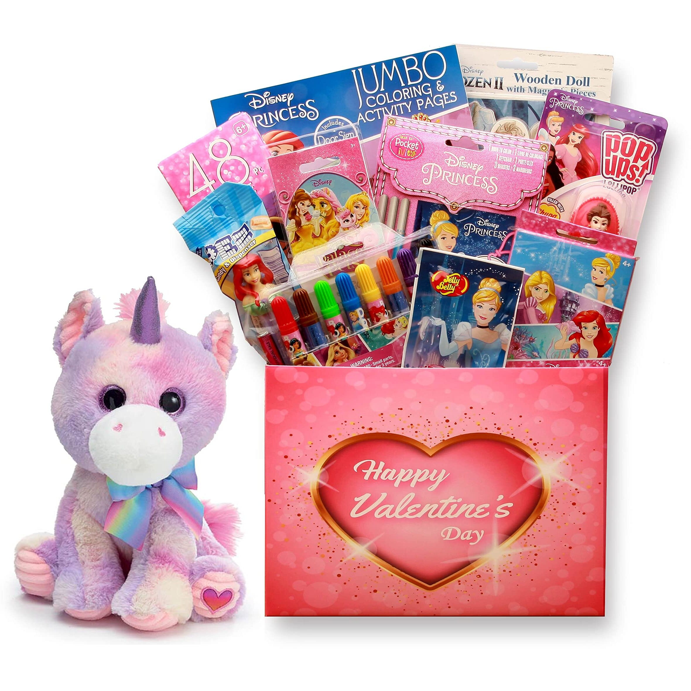 Princess Valentines Gift Box w- Unicorn and Valentine Candy for Kids, Valentines Day Gifts for Kids