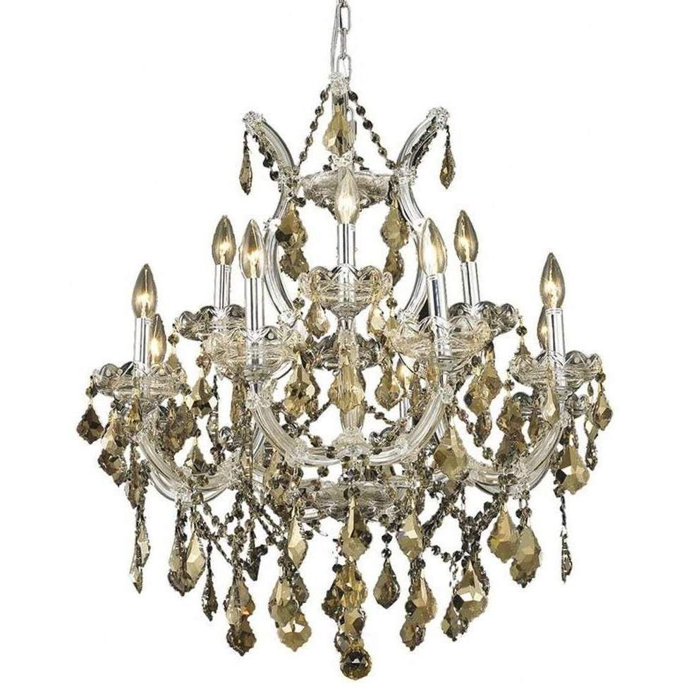 Elegant Lighting 2800D27C-GT/RC Royal Cut Smoky Golden Teak Crystal Maria Theresa 13-Light, Two-Tier Crystal Chandelier, 27  x 26 , Chrome Finish