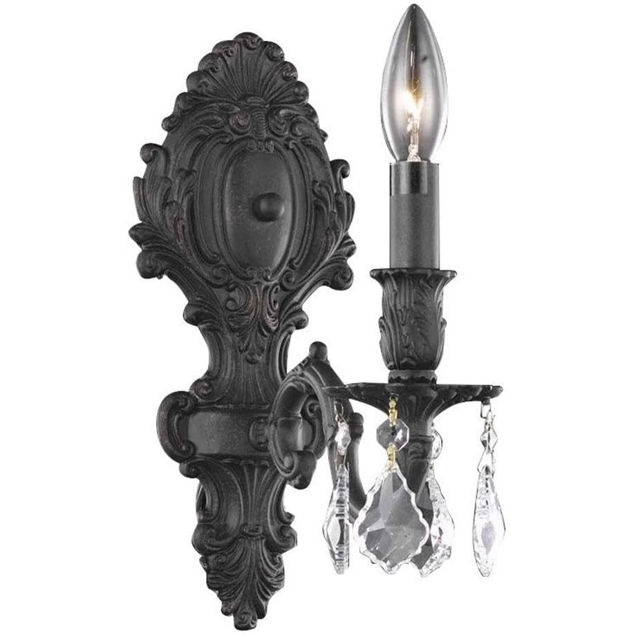 Elegant Lighting Monarch Collection 1-Light Wall Sconce ith Royal Cut Crystals, Dark Bronze Finish