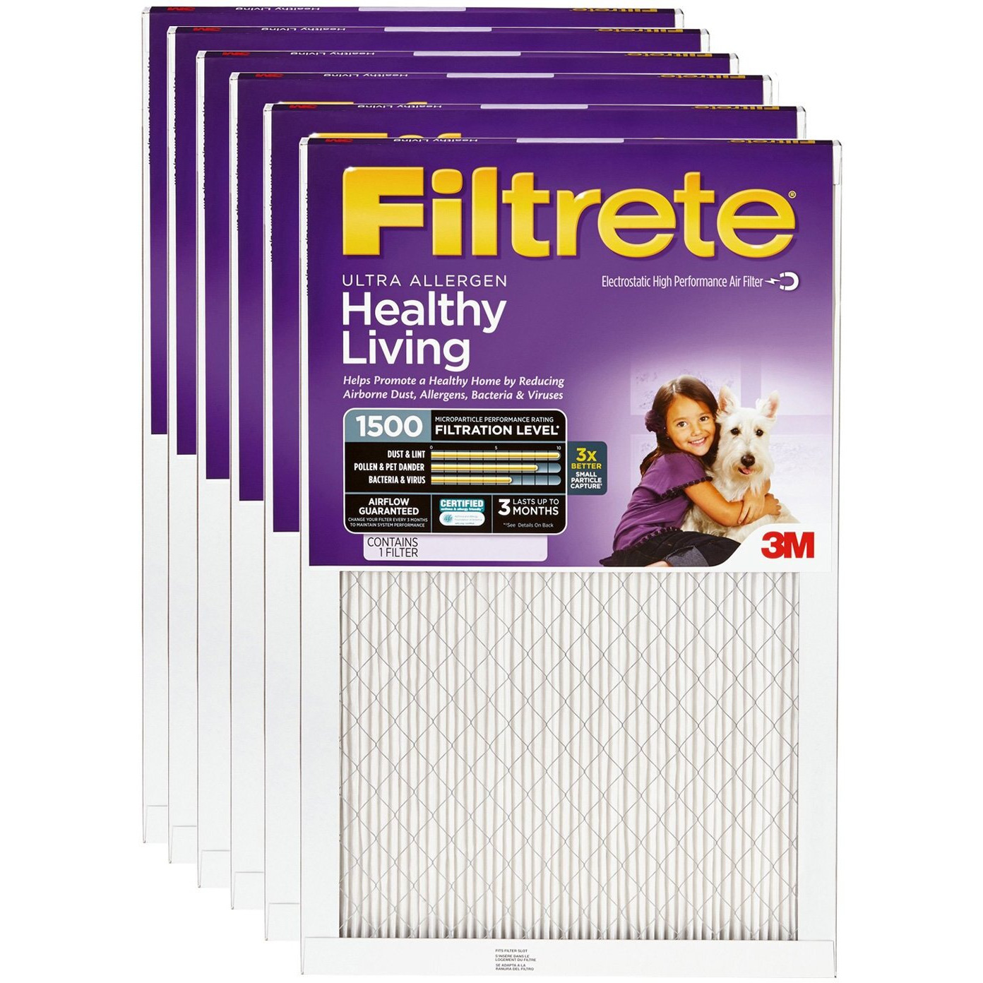 Filtrete MERV 11 16x16x1 Ultra Allergen Air Filter MPR 1500 - 6 Pack