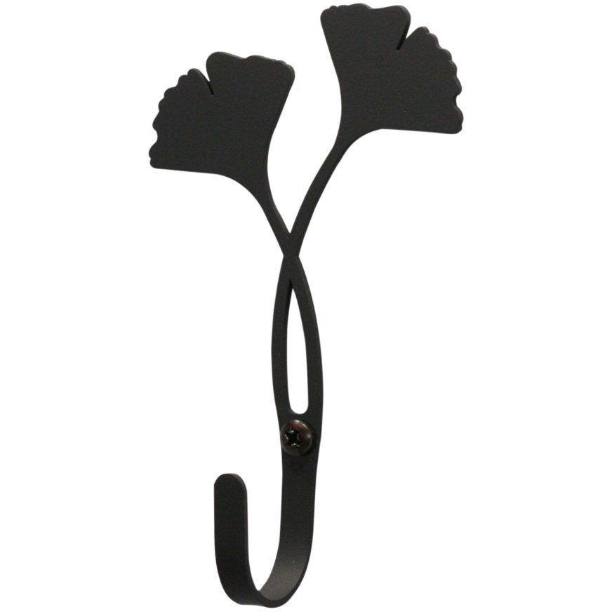 WH-249-S Ginko Leaf Silhouette Metal Black Small Wall Hook