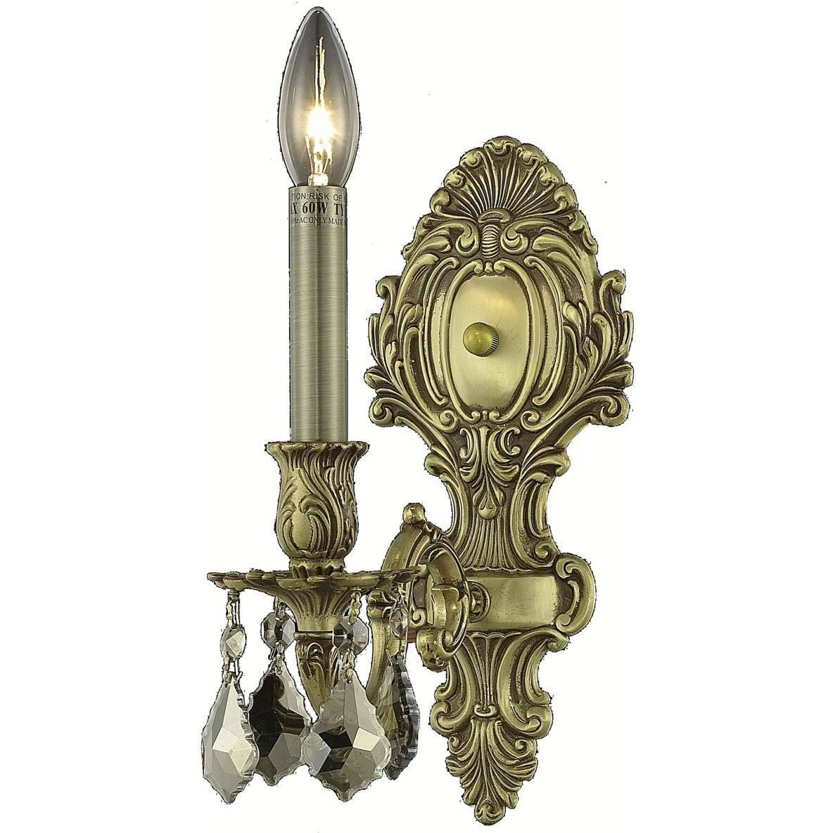 Elegant Lighting 9601W5FG-GT/RC Royal Cut Smoky Golden Teak Crystal Monarch 1-Light Crystal Wall Sconce, Finished in French Gold with Smoky Golden Teak Crystals