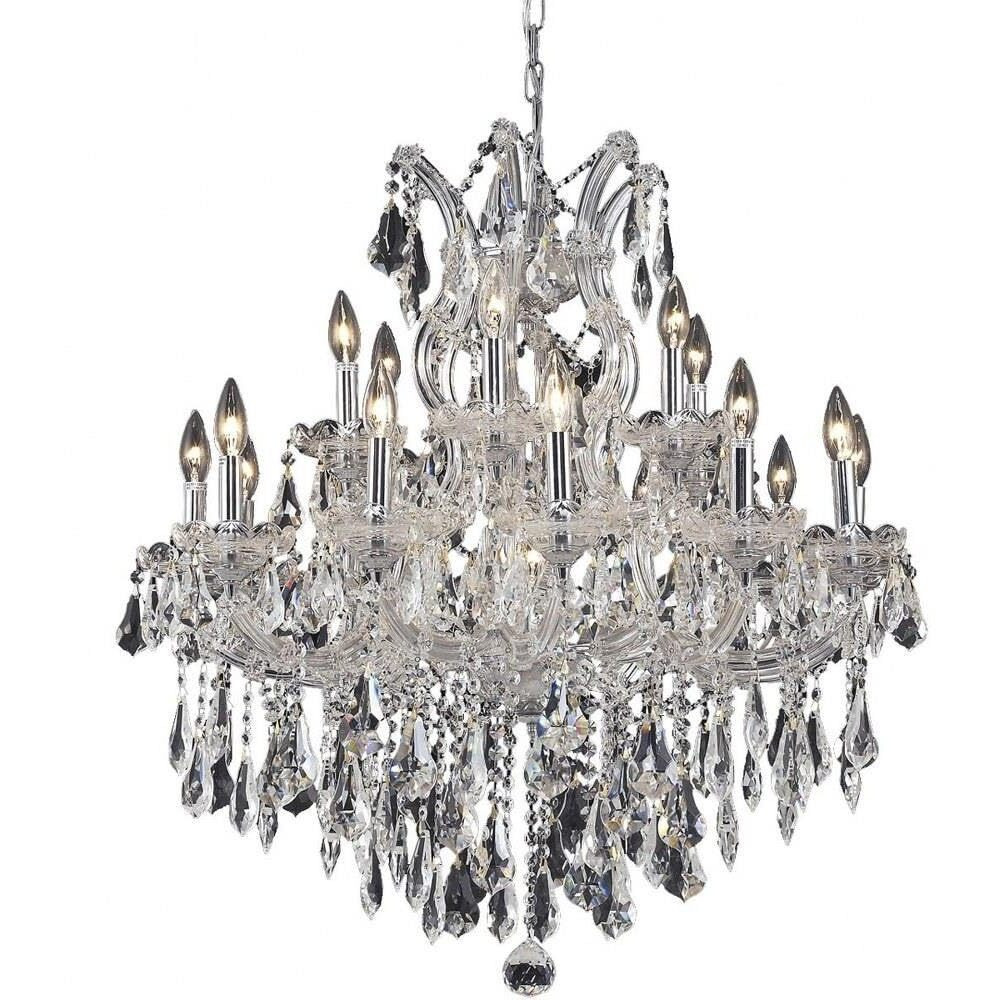 Elegant Lighting 2801D30C/RC Royal Cut Clear Crystal Maria Theresa 19-Light, Three-Tier Crystal Chandelier, Finished in Chrome ith Clear Crystals, 30  x 28