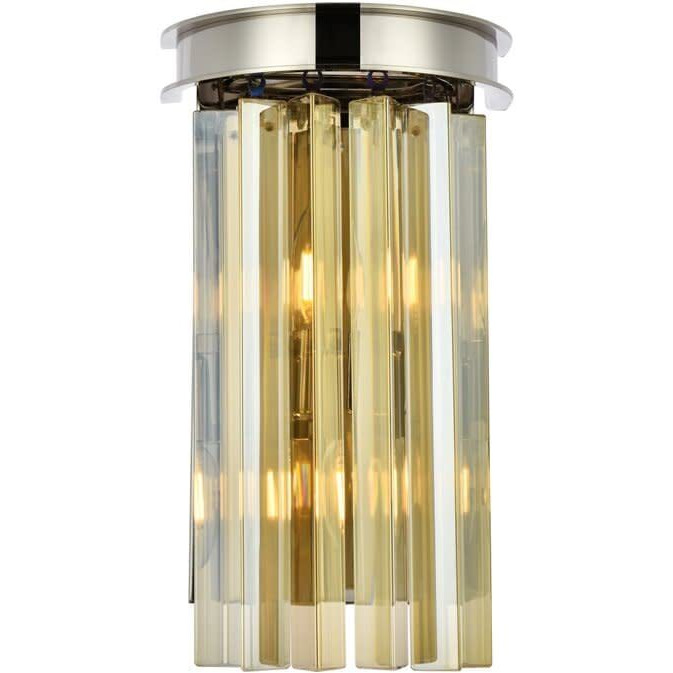 Elegant Lighting Sydney Collection 2-Light Wall Lamp with Royal Cut Golden Teak Crystals, Polished Nickel Finish