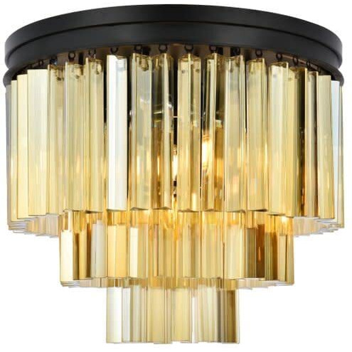 Elegant Lighting Sydney Collection 9-Light Flush Mount with Royal Cut Golden Teak Crystals, Mocha Brown Finish