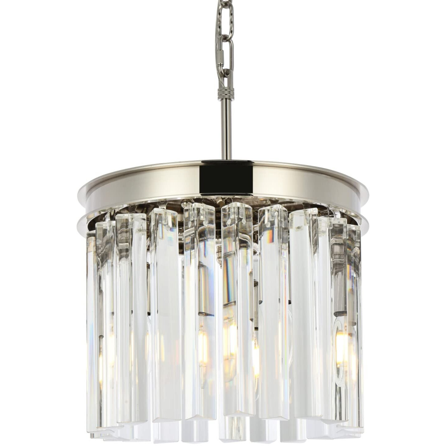 Elegant Lighting Sydney Collection 1208D12PN/RC 3-Light Pendant Lamp with Royal Cut Crystals, Polished Nickel Finish