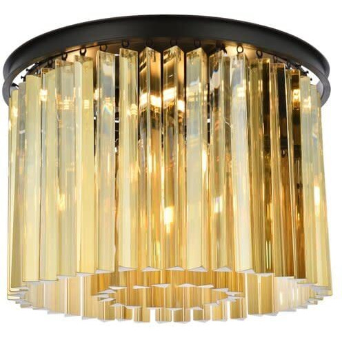 Elegant Lighting Sydney Collection 6-Light Flush Mount with Royal Cut Golden Teak Crystals, 6 Mocha Brown Finish