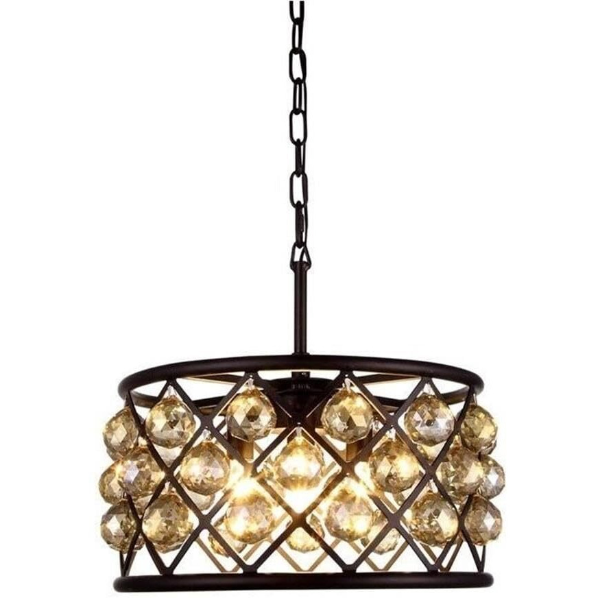 Elegant Lighting 1214D16MB-GT/RC Madison Collection 4-Light Pendant Lamp with Royal Cut, 16  Depth x 9  Height, Mocha Brown Finish, Golden Teak