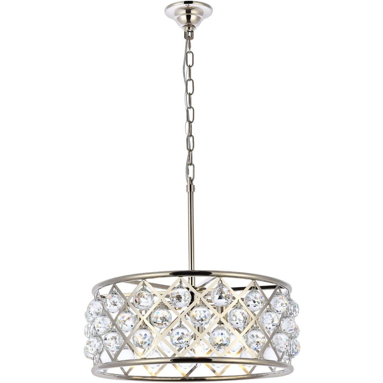 Elegant Lighting 1214D20PN/RC Madison Collection 5-Light Pendant Lamp with Royal Cut, 20  Depth x 9  Height, Polished Nickel Finish, Crystal