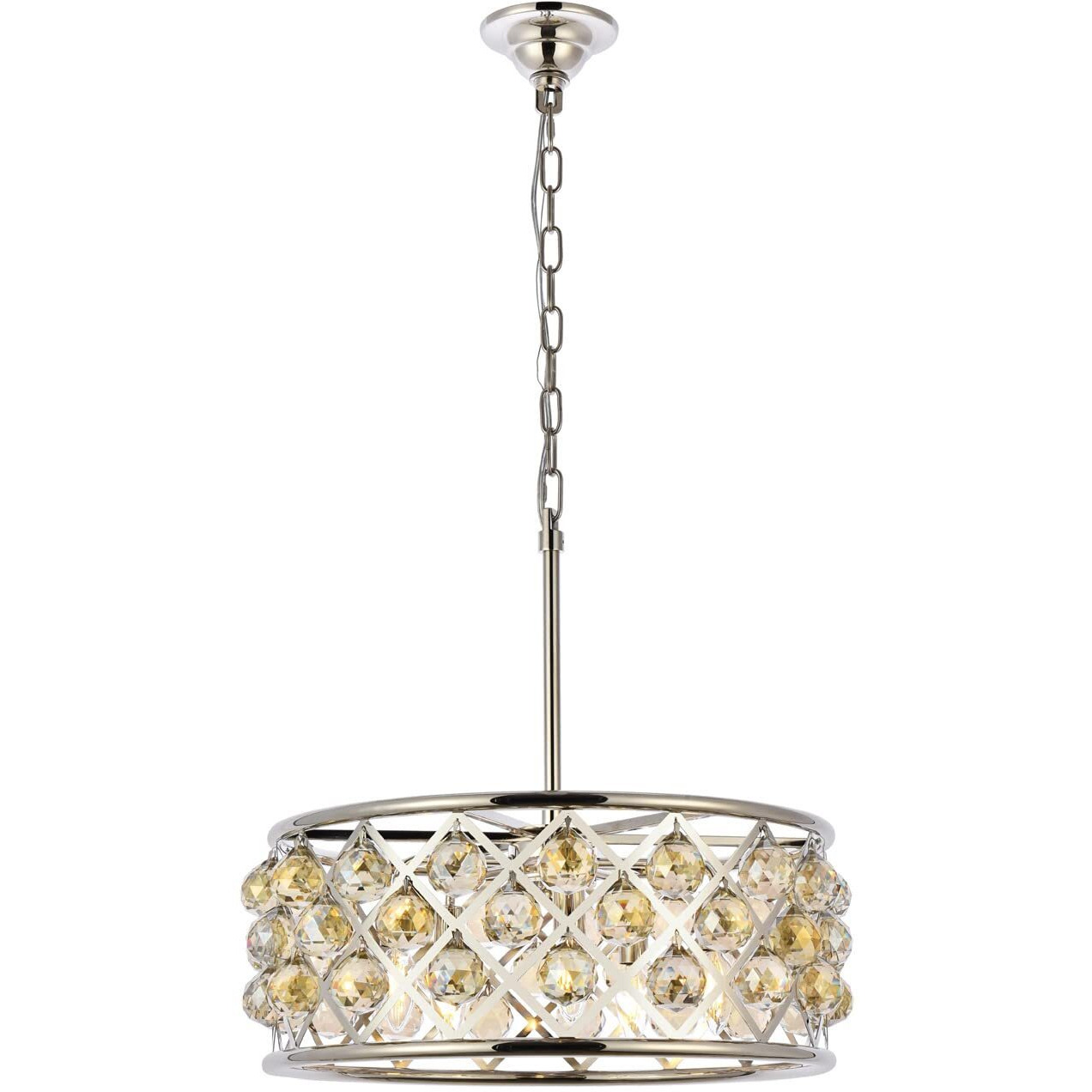 Elegant Lighting 1214D20PN-GT/RC Madison Collection 5-Light Pendant Lamp with Royal Cut, 20  Depth x 9  Height, Polished Nickel Finish, Golden Teak