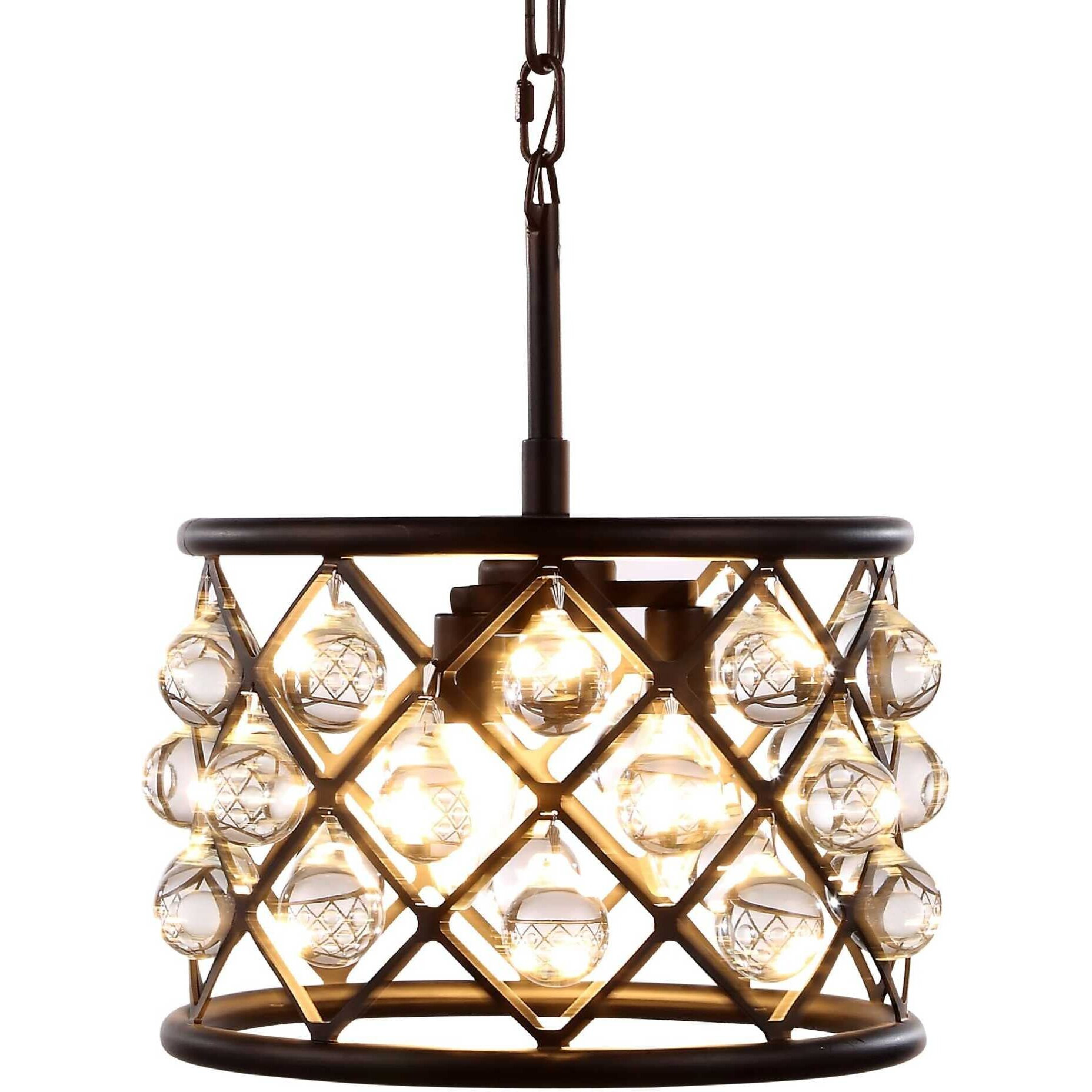 Elegant Lighting 1213D12MB/RC Madison Collection 3-Light Pendant Lamp with Royal Cut, 12  Depth x 9  Height, Mocha Brown Finish, Crystal