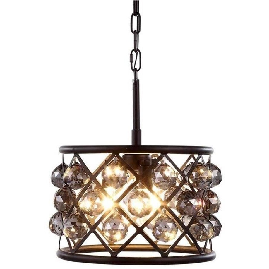 Elegant Lighting 1214D12MB-SS/RC Madison Collection 3-Light Pendant Lamp with Royal Cut, 12  Depth x 9  Height, Mocha Brown Finish, Silver Shade