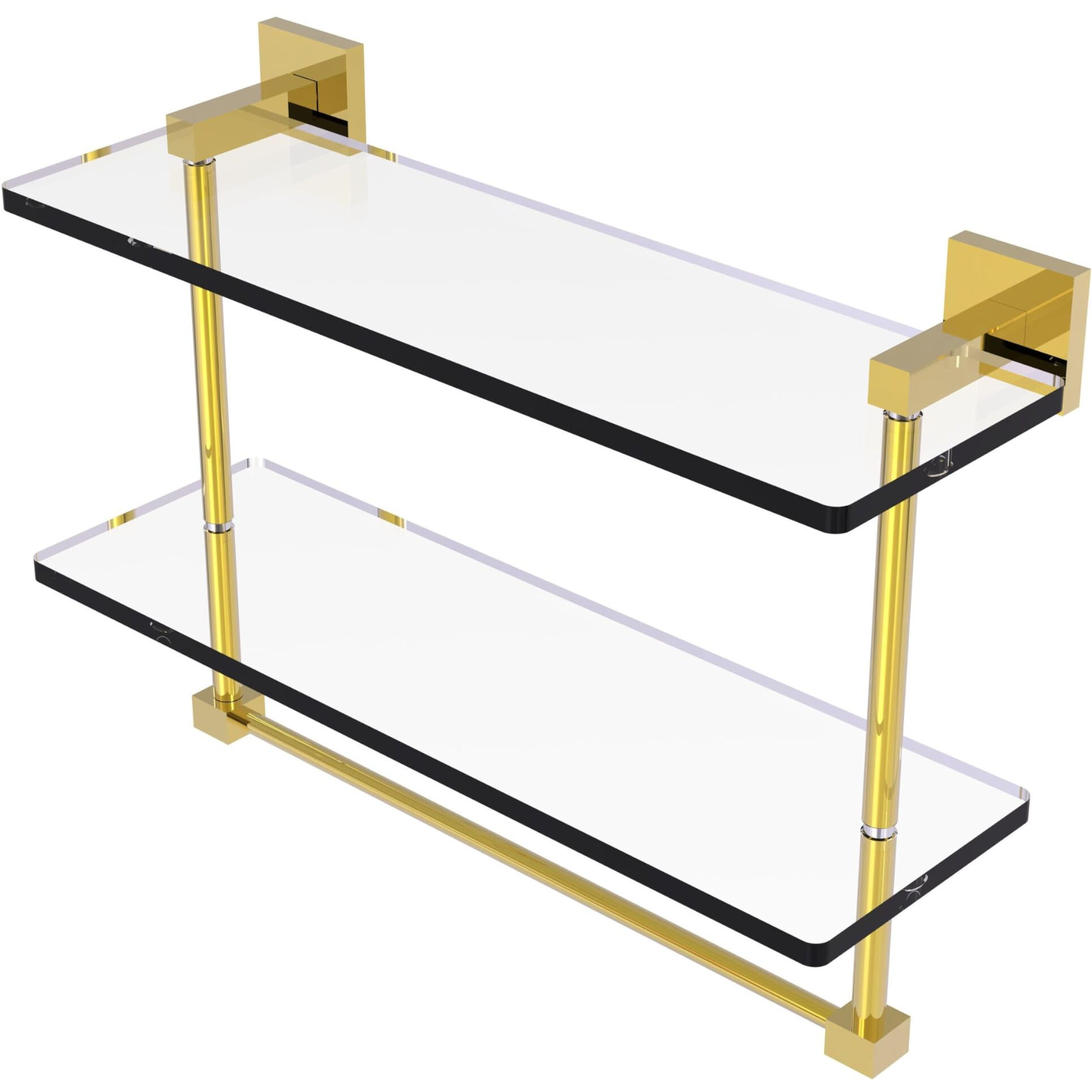 Allied Brass MT-2-16TB Montero Collection 16 Inch Two Tiered Integrated Towel Bar Glass Shelf, Polished Brass