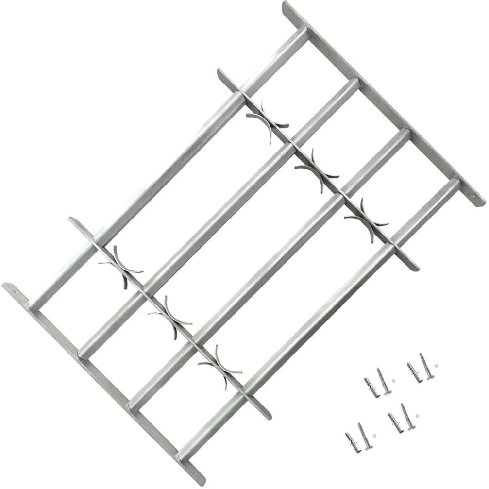 'vidaXL Adjustable Security Grille ith 4 Crossbars, Galvanized Steel, Silver, Easy Assembly, Fit for Windos Height 23.6 ,Width 19.7 -25.6