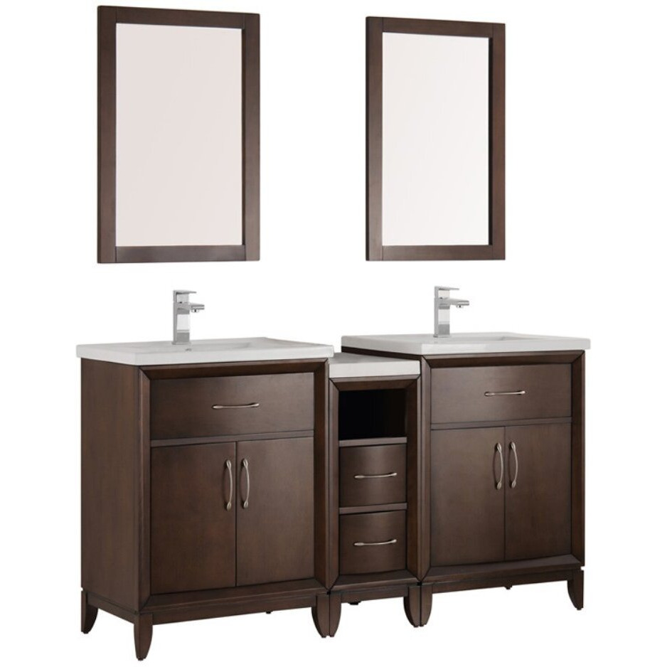 Fresca Cambridge 60  Antique Coffee Double Sink Traditional Bathroom Vanity w/Mirrors - Faucet Sold Separately