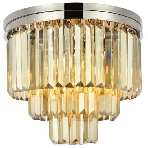 Elegant Lighting Sydney 9 Lt Polished Nickel Flush Mount Golden Teak