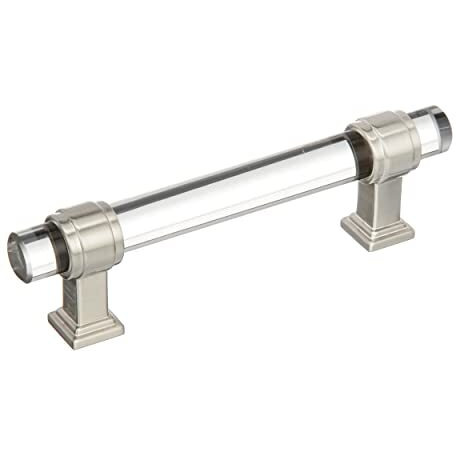 Amerock | Cabinet Pull | Clear/Satin Nickel | 3-3/4 inch (96 mm) Center to Center | Glacio | 1 Pack | Drawer Pull | Drawer Handle | Cabinet Hardware