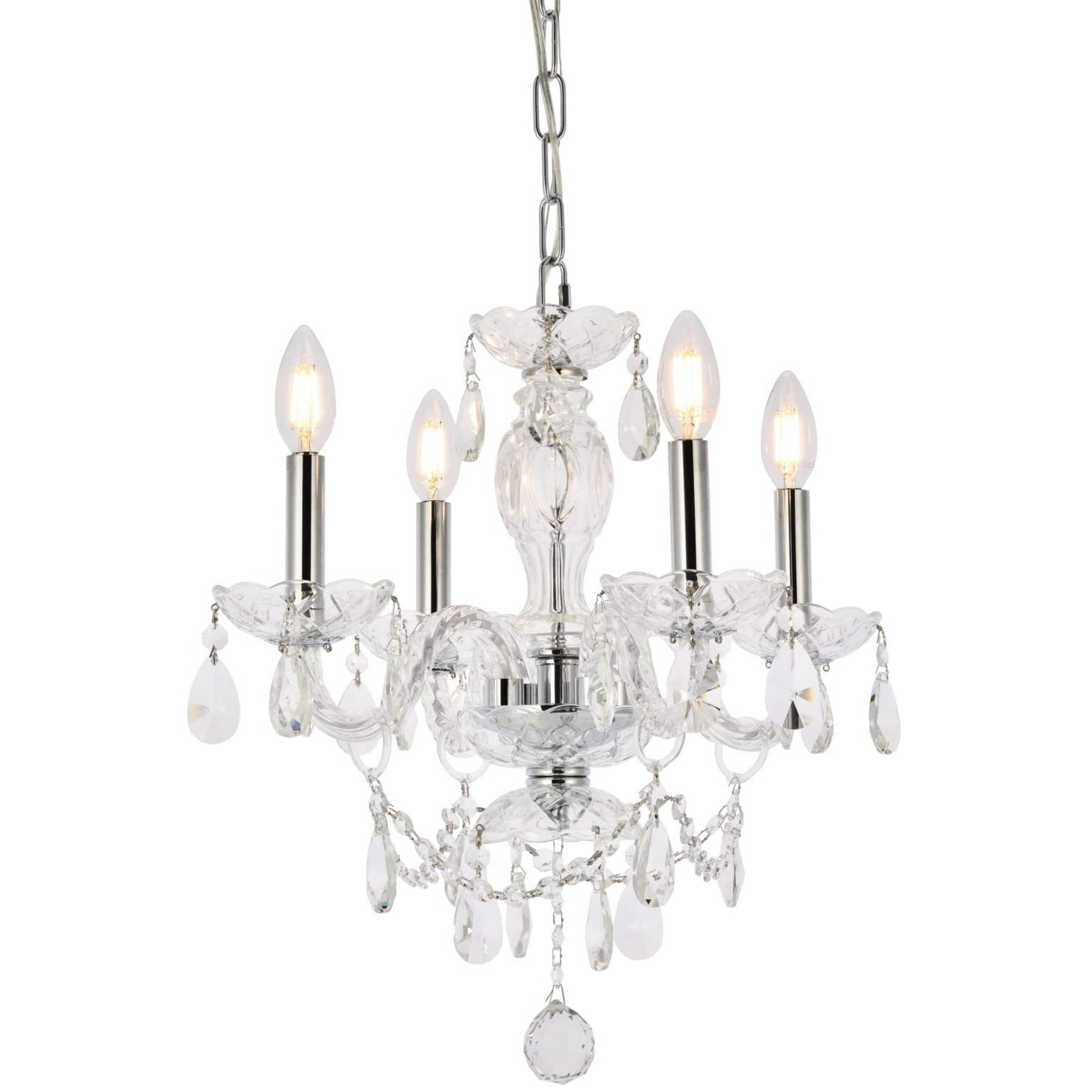 Elegant Lighting Value Princeton 4 Light Chrome Pendant Clear Royal Cut Crystal