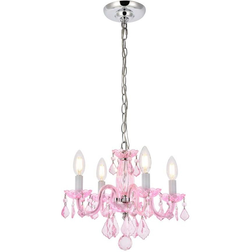 Elegant Lighting Value Rococo 4 Light Pink Pendant Rosaline (Pink) Royal Cut Crystal