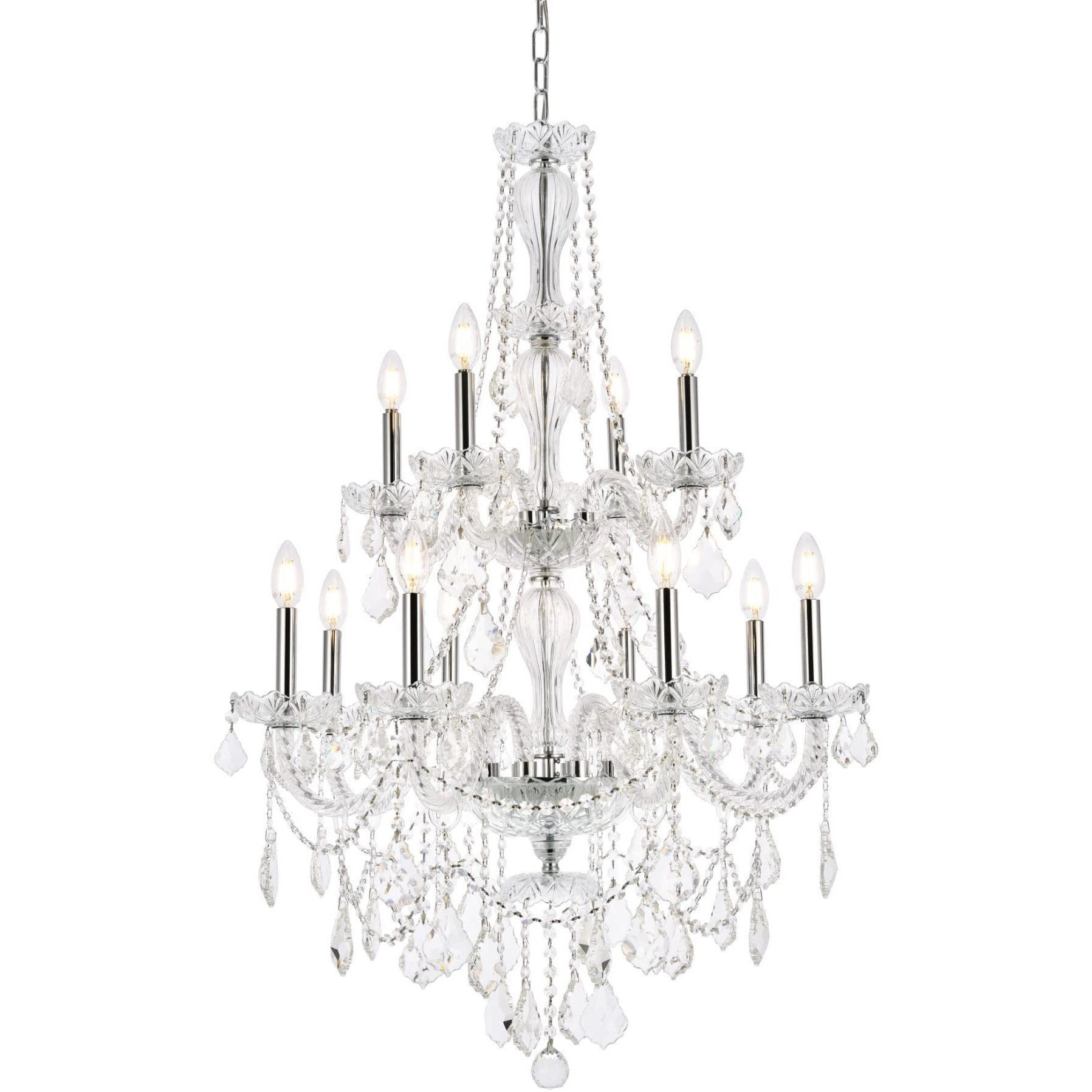 Elegant Lighting V7890D28C/RC Giselle - Telve Light Chandelier, Crystal Type Royal Cut, Finish Color Chrome, Installation Traditional