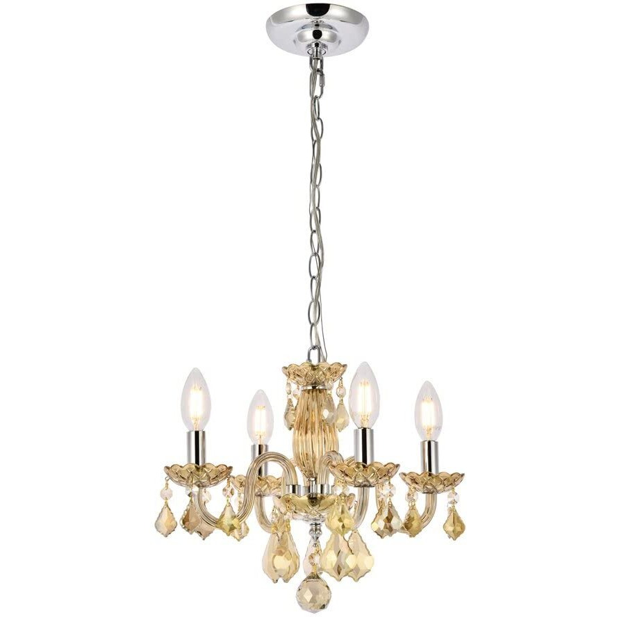 Elegant Lighting Rococo - Four Light Pendant-Golden Teak Finish-Royal Cut Crystal Type -Traditional Installation