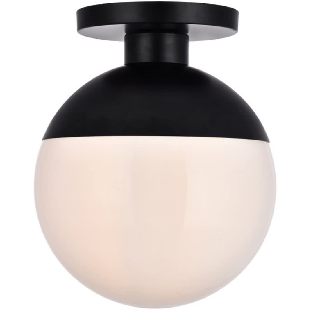 Living District Eclipse 1 Light Black Flush Mount with Frosted White Glass