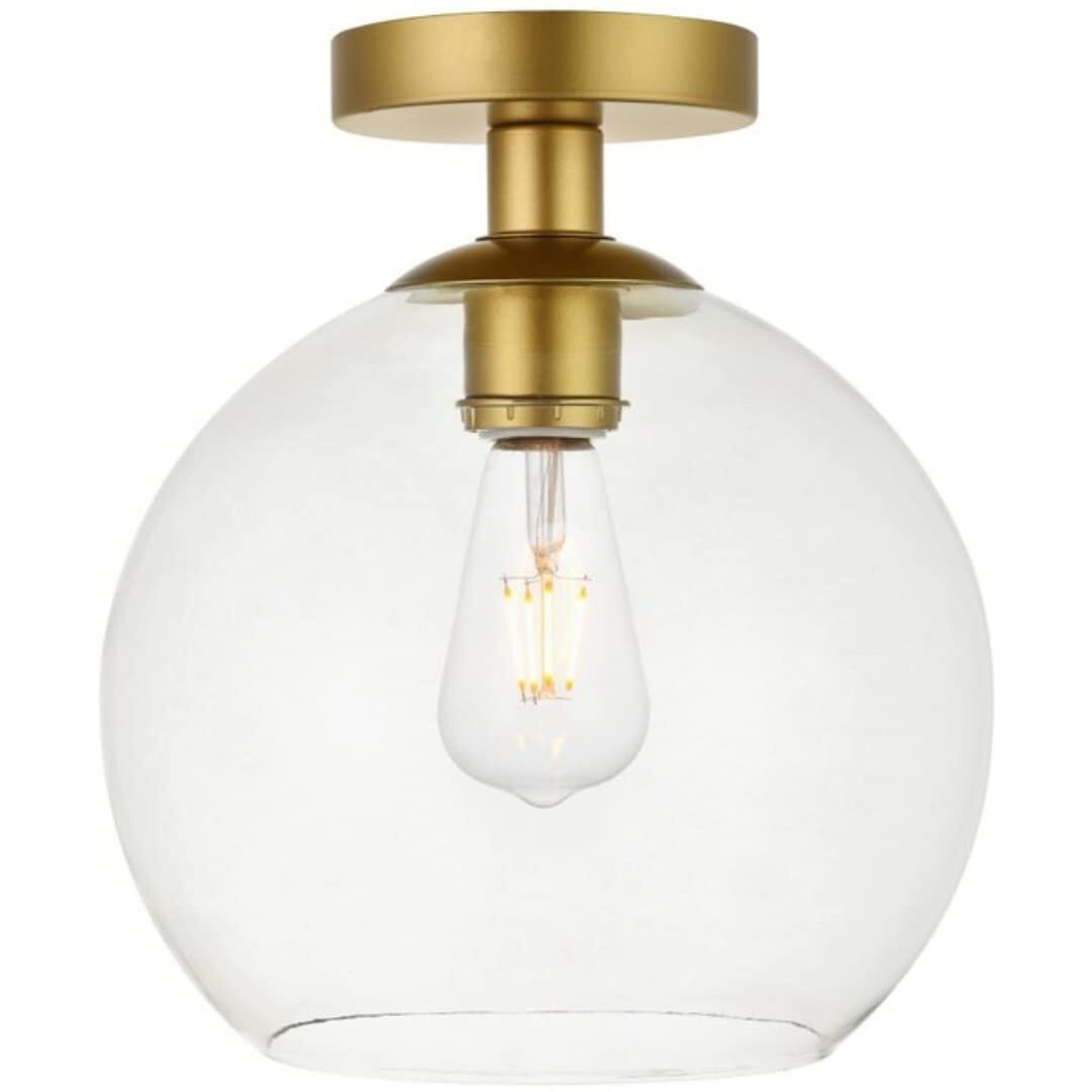 Elegant Lighting Living District Baxter 1 Light Brass Flush Mount with Clear Glass