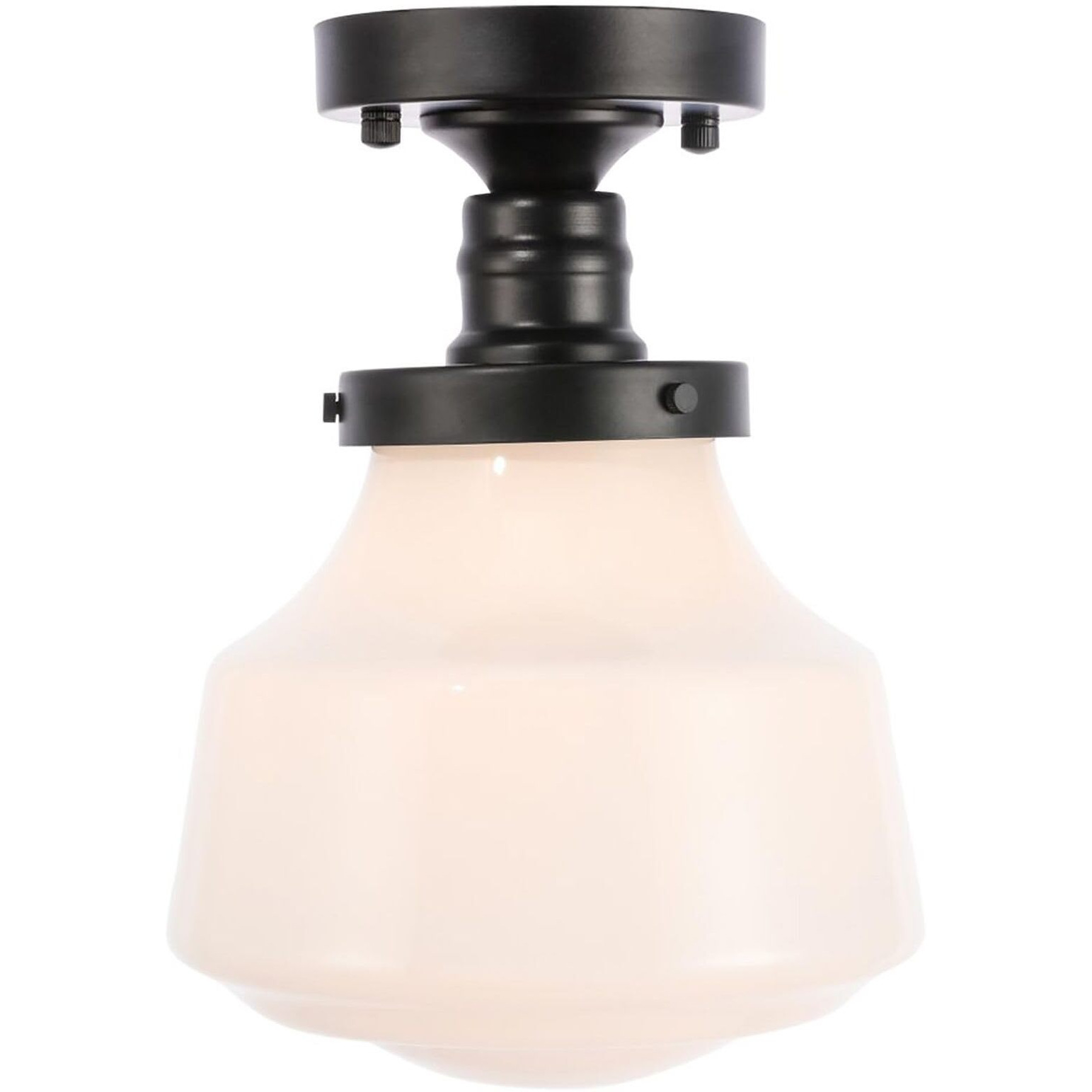 Living District Lyle 1-Light Metal & Glass Flush Mount in Black/Frosted White