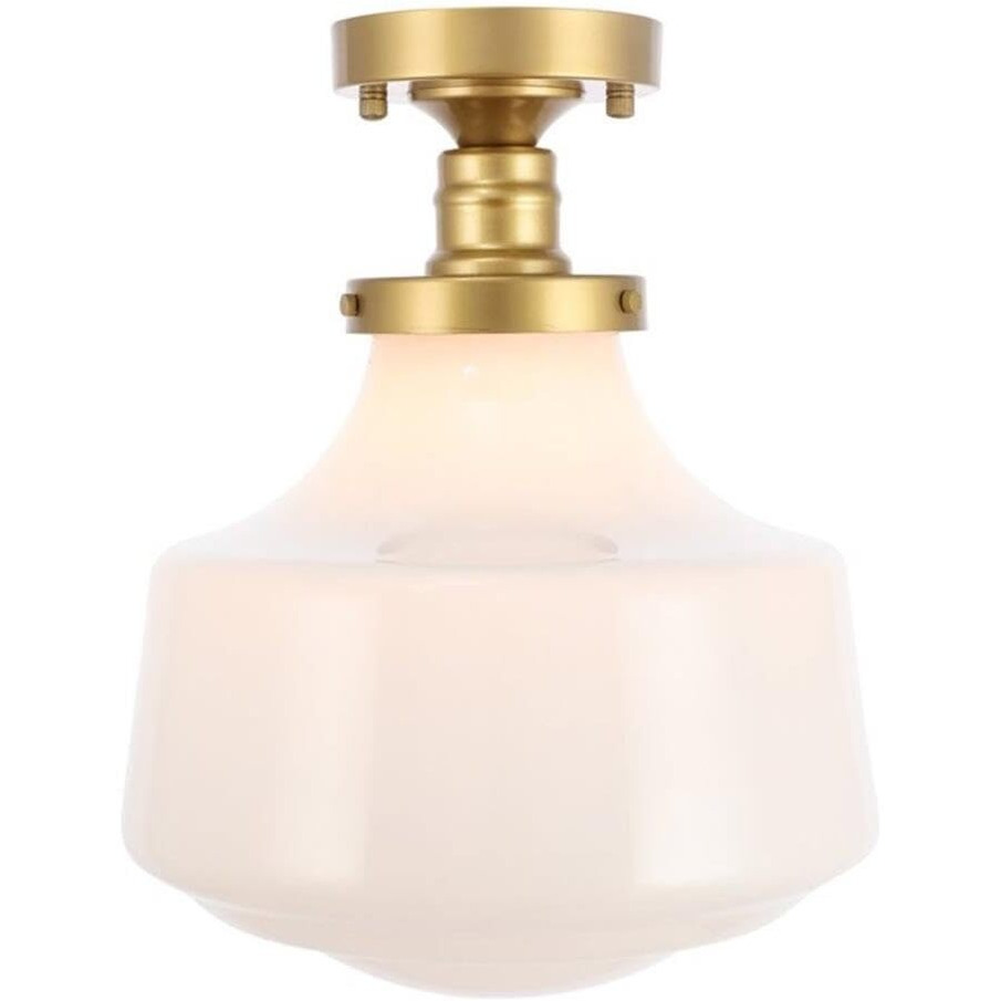 Living District Lyle 1-Light Metal & Fabric Flush Mount in Brass/Frosted White