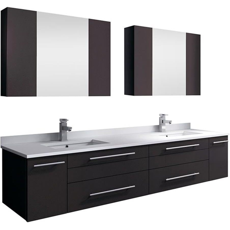 Fresca Lucera 72  Espresso Wall Hung Double Undermount Sink Modern Bathroom Vanity w/Medicine Cabinets