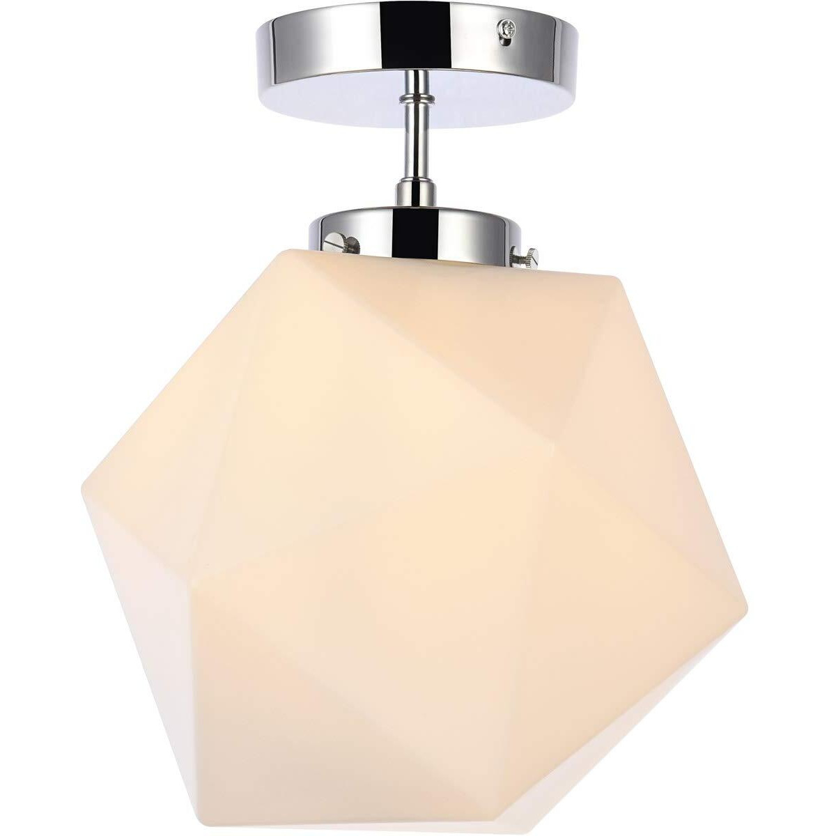 Living District Lawrence 1-Light Mid-Century Metal Flush Mount in Chrome/White