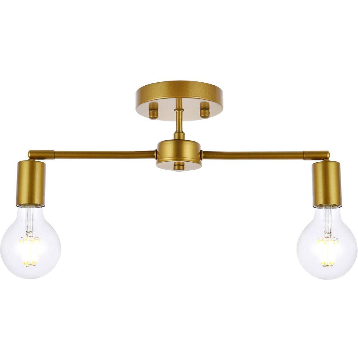 Living District Zane 2-Light Mid-Century Metal Flush Mount in Brass