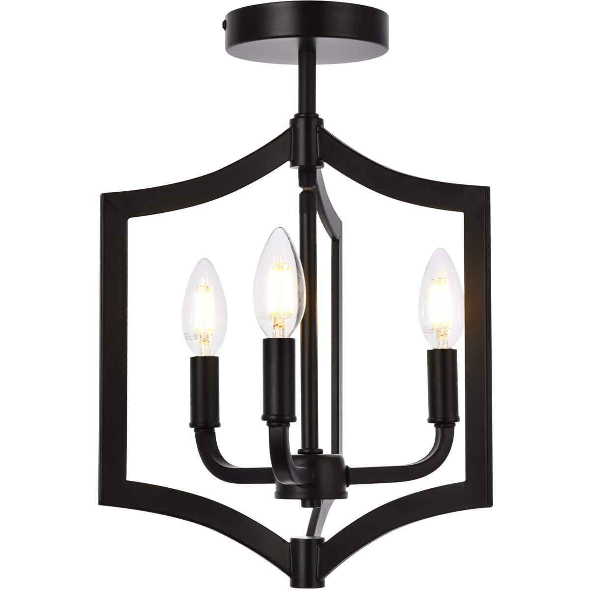 Living District Kiera 3-Light Mid-Century Metal Flush Mount in Black