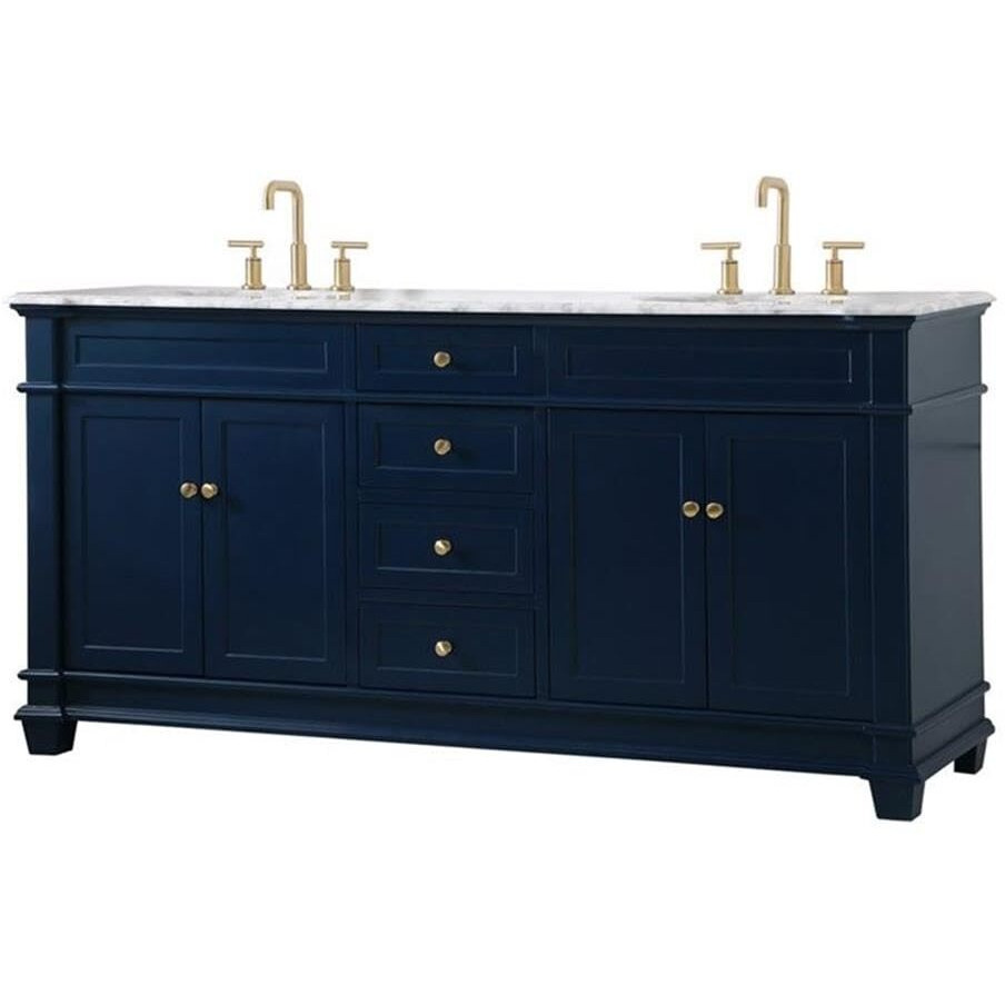 Elegant Decor Wesley 72  Steel and Solid Wood Double Bathroom Vanity Set in Blue