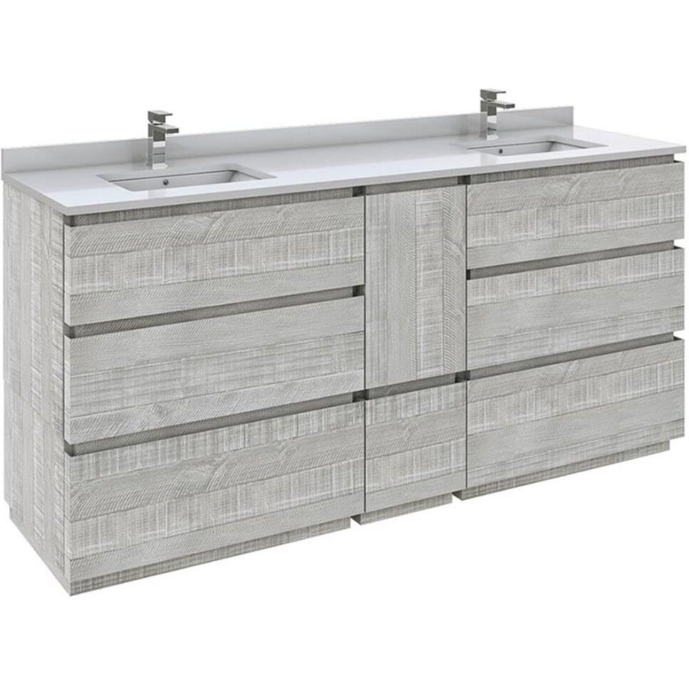 Fresca FCB31-301230ASH-FC-CWH-U Formosa 72  Floor Standing Double Sink Modern Bathroom Cabinet w/Top & Sinks in Sage Gray, White Ceramic Basin is Equipped with an Overflow and The Countertop