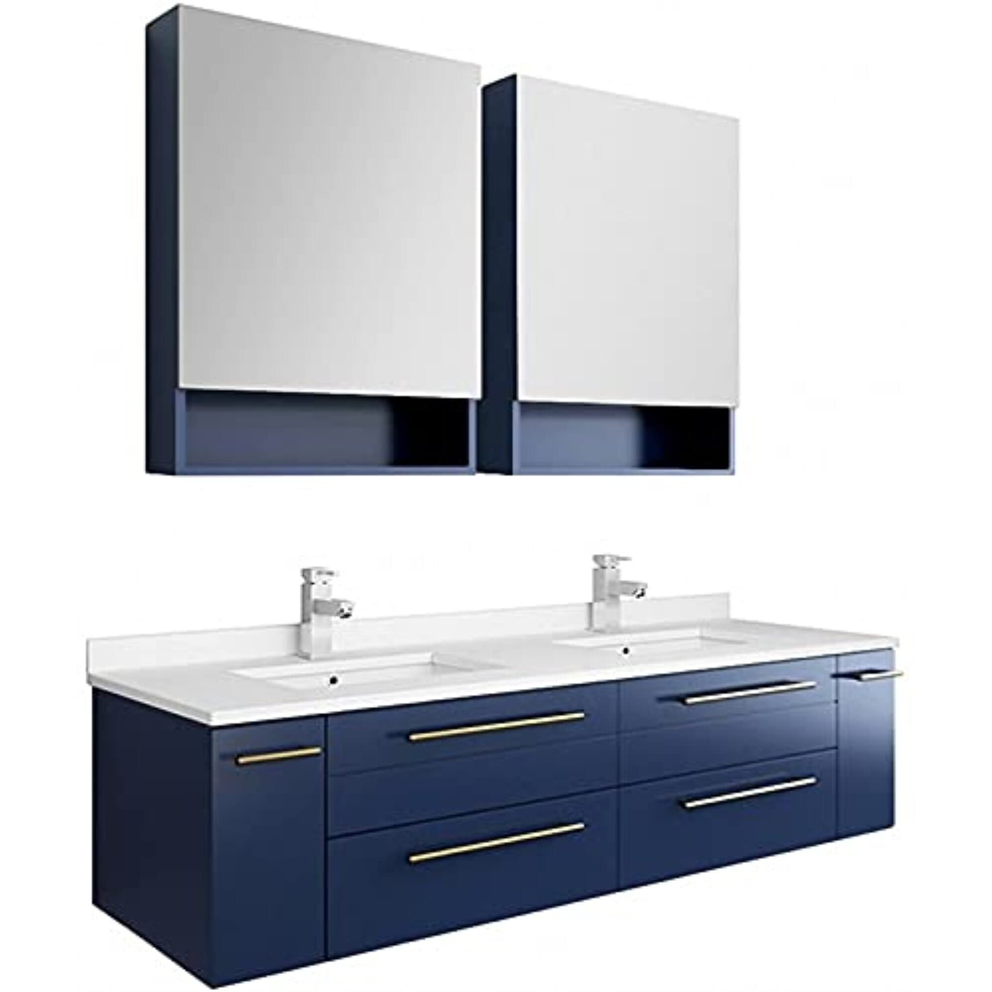 Fresca Stella 60  Wall Hung Double Undermount Sink Vanity Set in Royal Blue