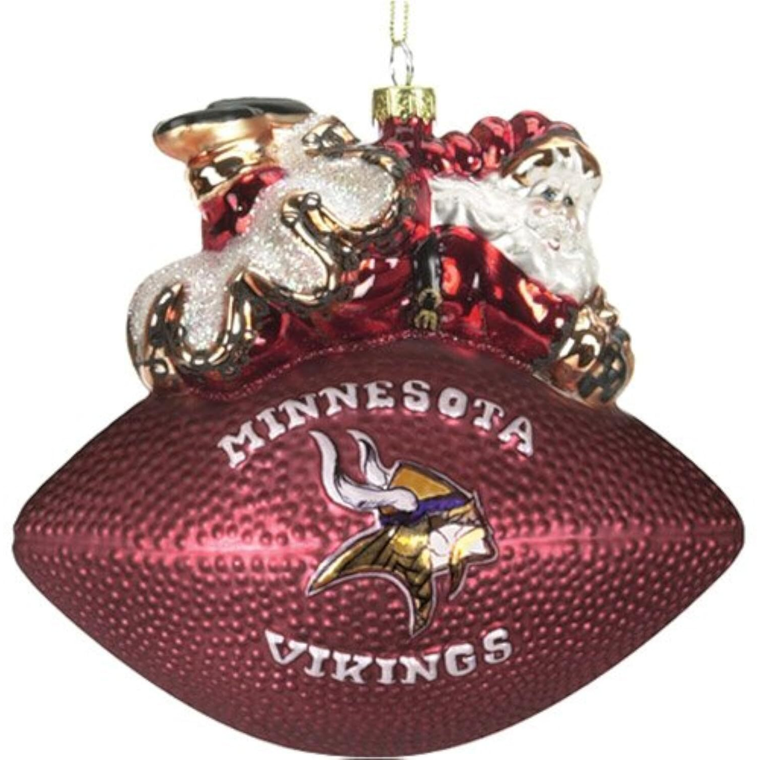 SC SPORTS NFL Minnesota Vikings Ornament 5 1/2  Peggy Abrams Glass Football, Team Color, One Size