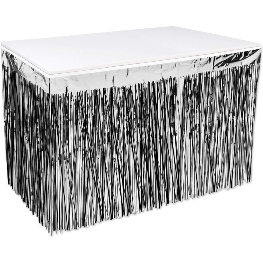 Packaged Black & Silver 2-Ply Metallic Table Skirting