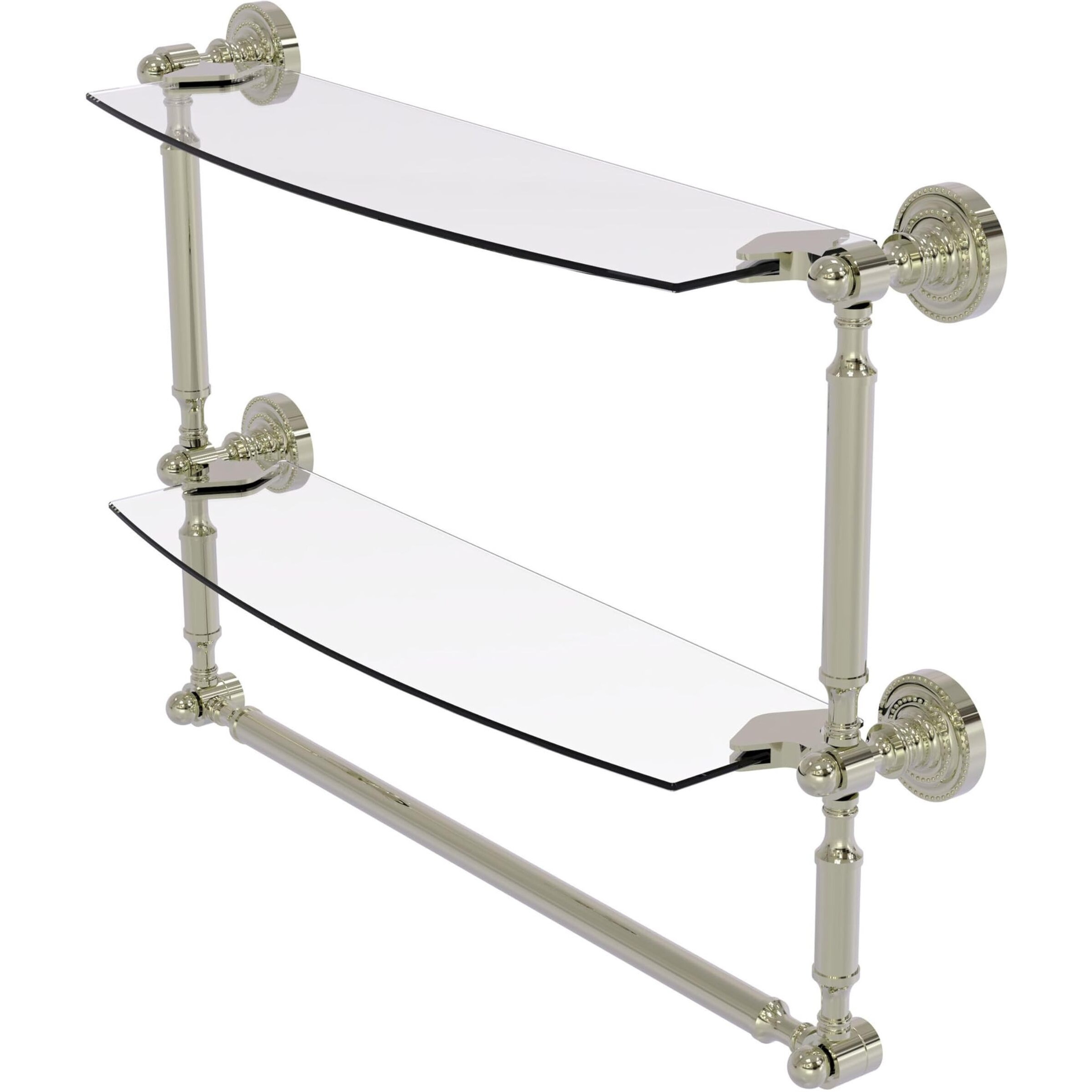 Allied Brass DT-34TB/18-PNI Dottingham Collection 18 Inch Two Tiered Glass Integrated Towel Bar Shelf, Polished Nickel