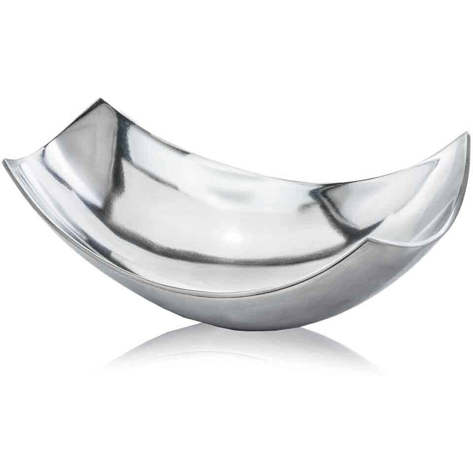 Modern Day Accents 3531 Cucha Large Scoop Silver Bowl, Shiny, Aluminum, Tabletop, Accent Piece, Centerpiece, Fruit Bowl, Fruit Holder, Potpourri Bowl Home Office or Room Decor 17.25 L x 9.75 W x 5.5 H